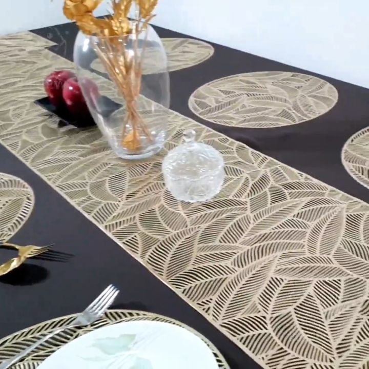 6PCS Gold Placemats Round Place Mat Kitchen Dining Table Mat Wedding Table Decor