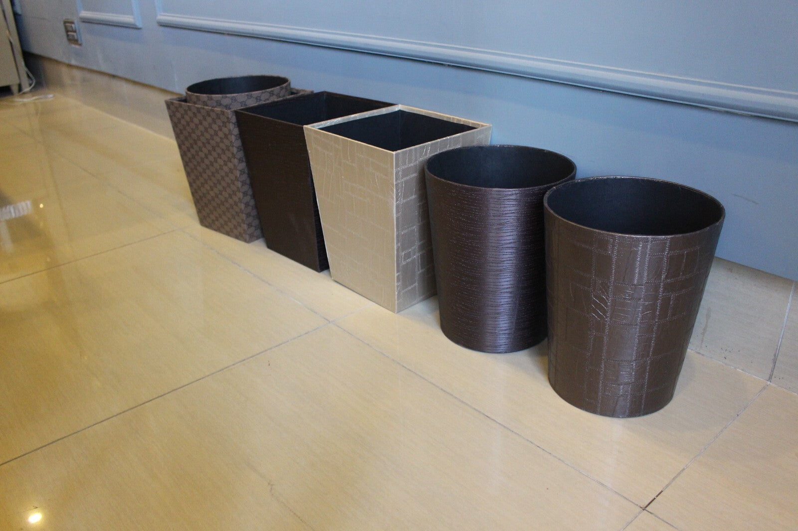 BASKET BOX WASTE PAPER BEIGE PU LEATHER STORAGE paper basket