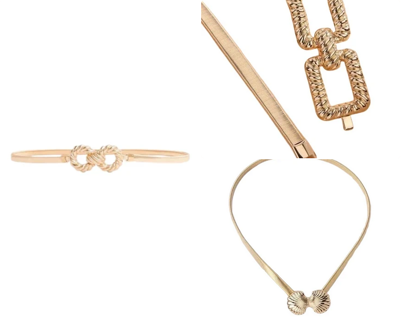 Women Elastic Belt Gold Square Buckle Metal Thin Skinny Belt Waist Band