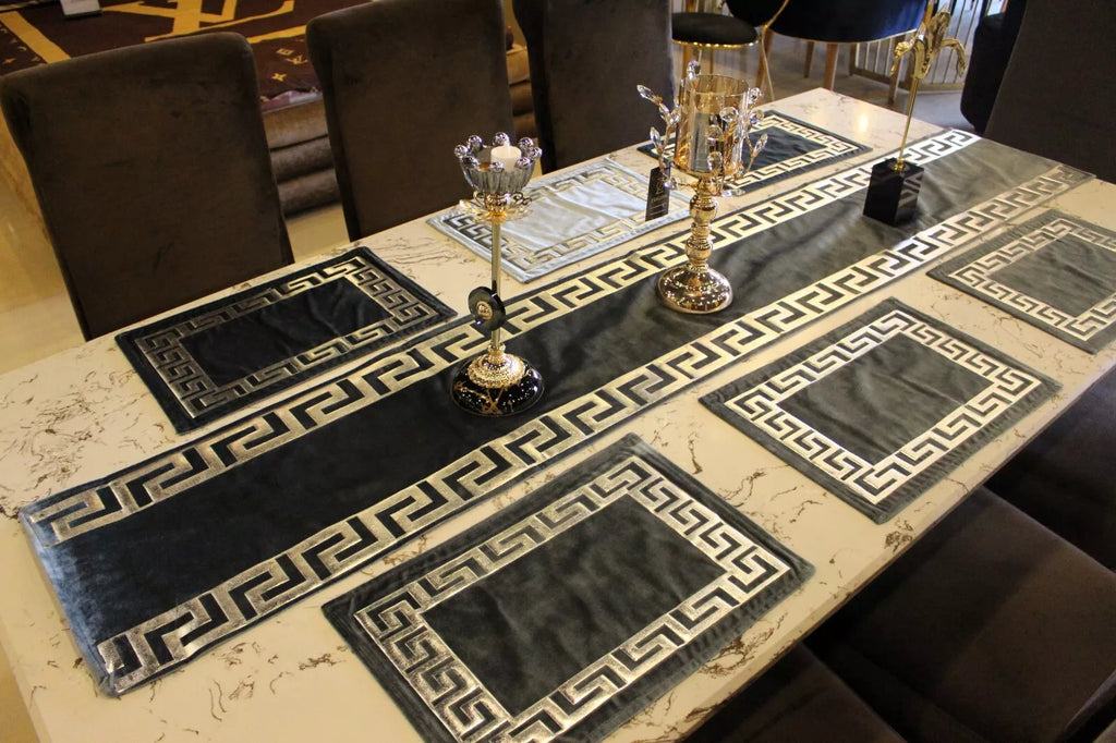 Table runner Luxury Pure Velvet 72"Grey Gold Key