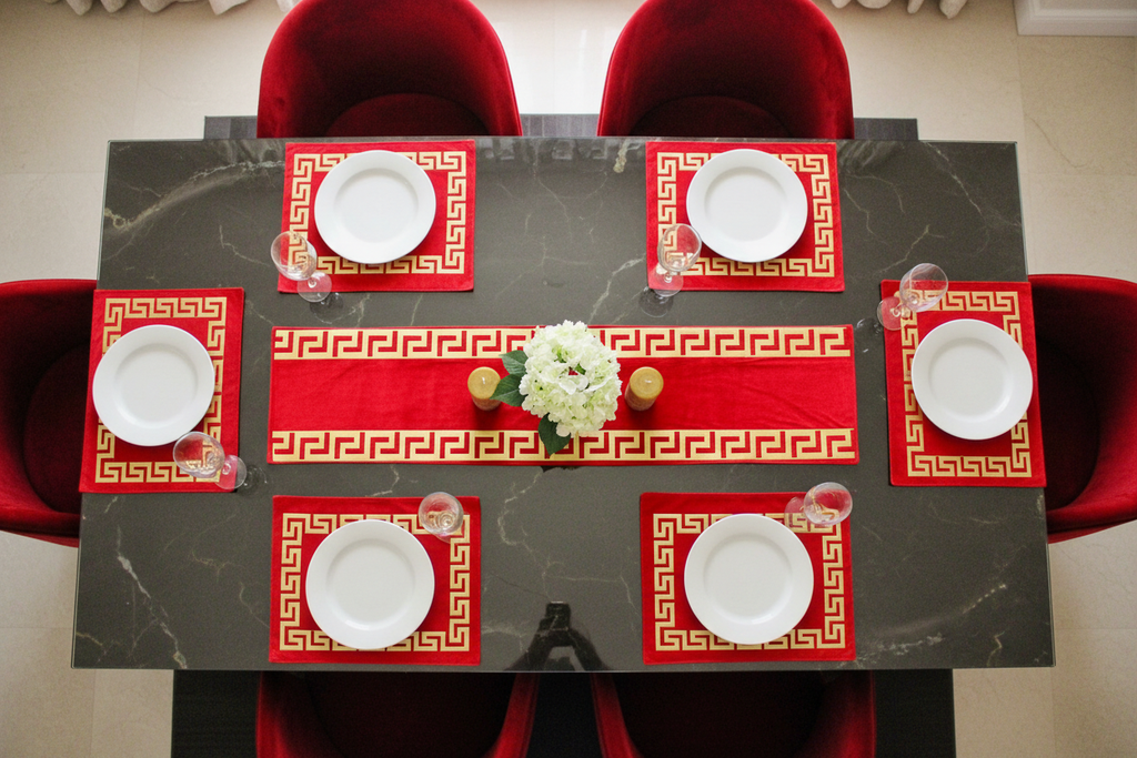 Red and Gold Greek Key Table Linen Set