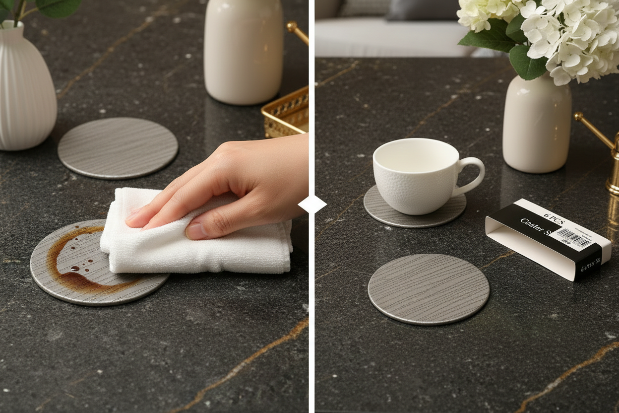 Premium Faux Leather Coaster Set - 6 Piece