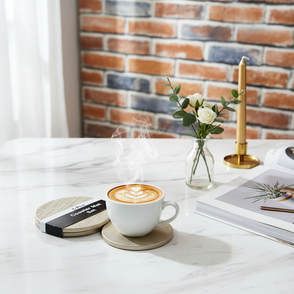 Premium Faux Leather Coaster Set - 6 Piece