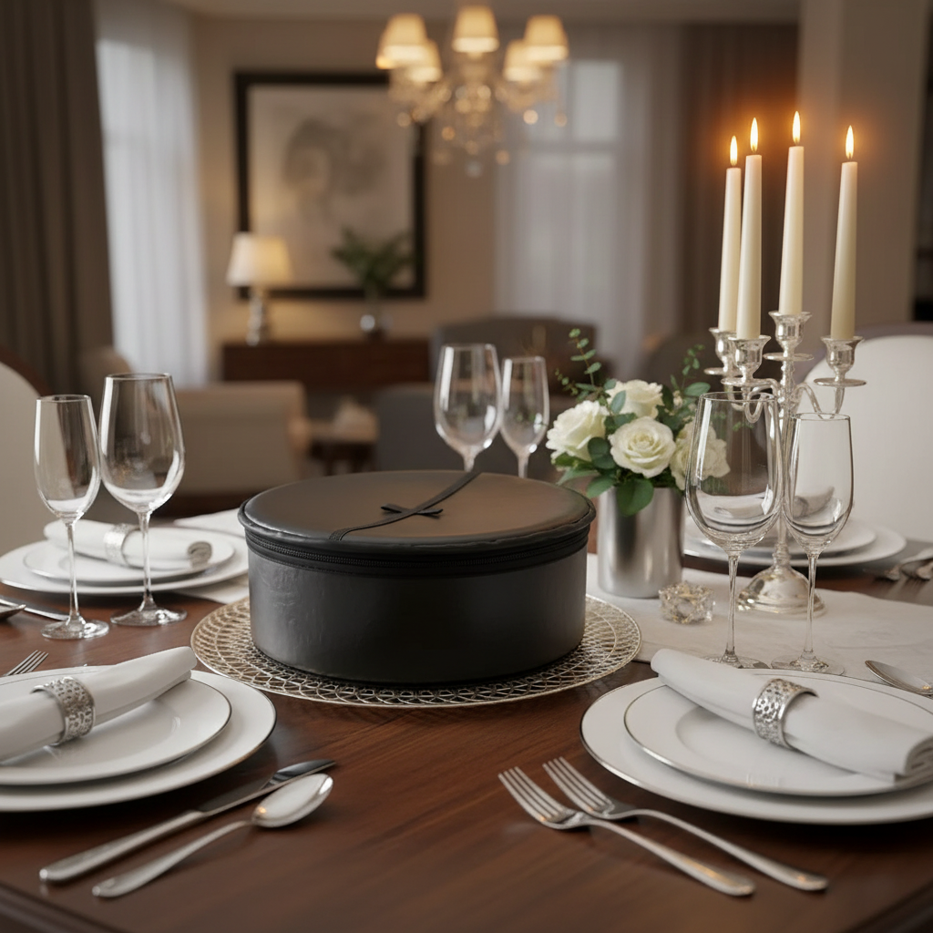 Black Faux Leather Bread Basket - Elegant Setting