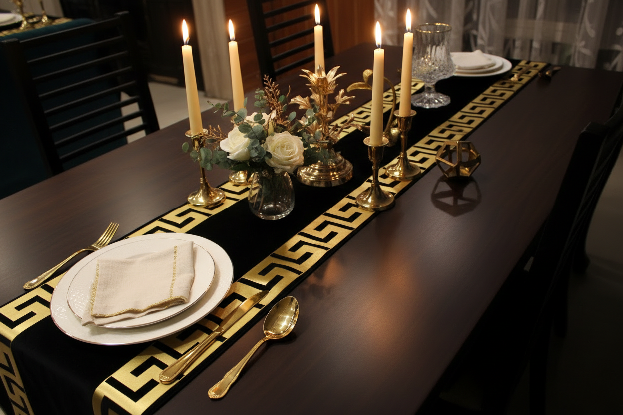 Black & Gold Runner - Close-up with Decor
