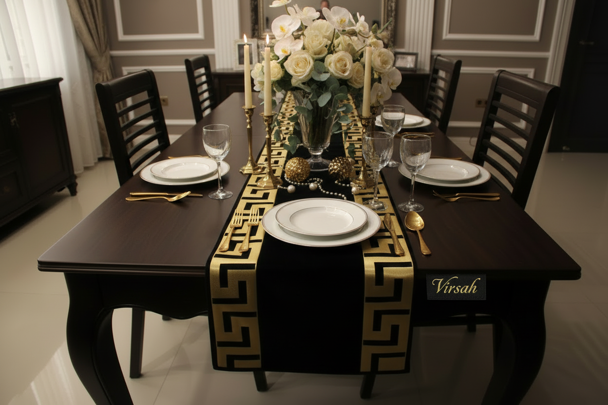 Black & Gold Runner - Full Table with Decor