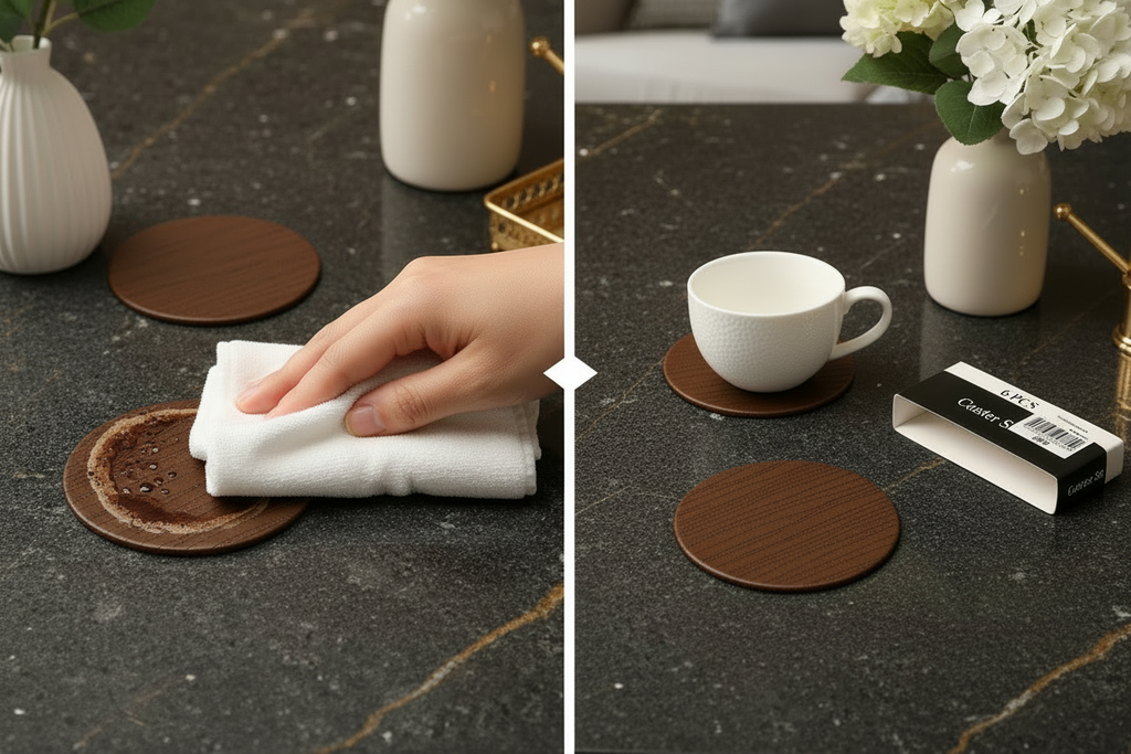 Brown Faux Leather Coaster Cleaning Demo - Textured