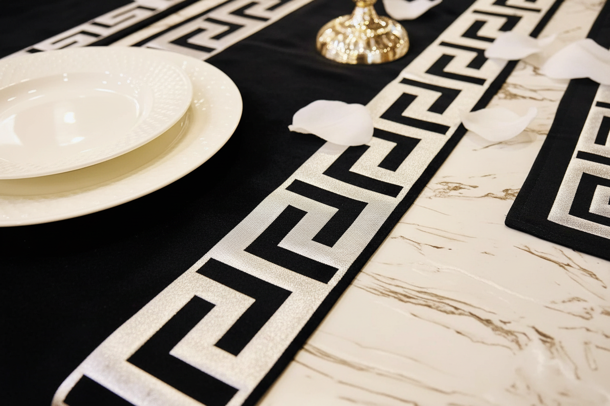 Close-up detail of Greek key pattern