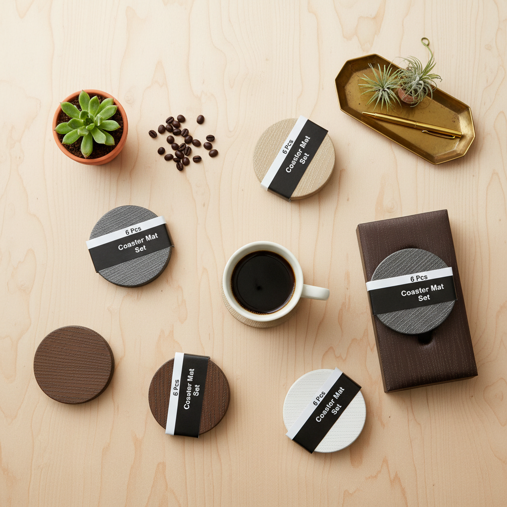 Premium Faux Leather Coaster Set - 6 Piece