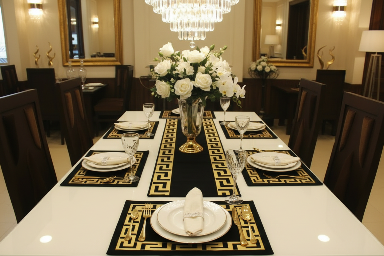 Black And Gold Table runner Set