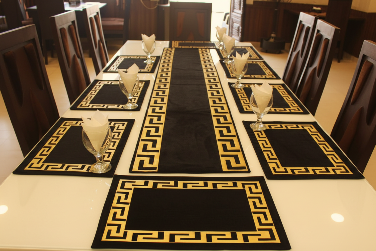 Black And Gold Table runner Set