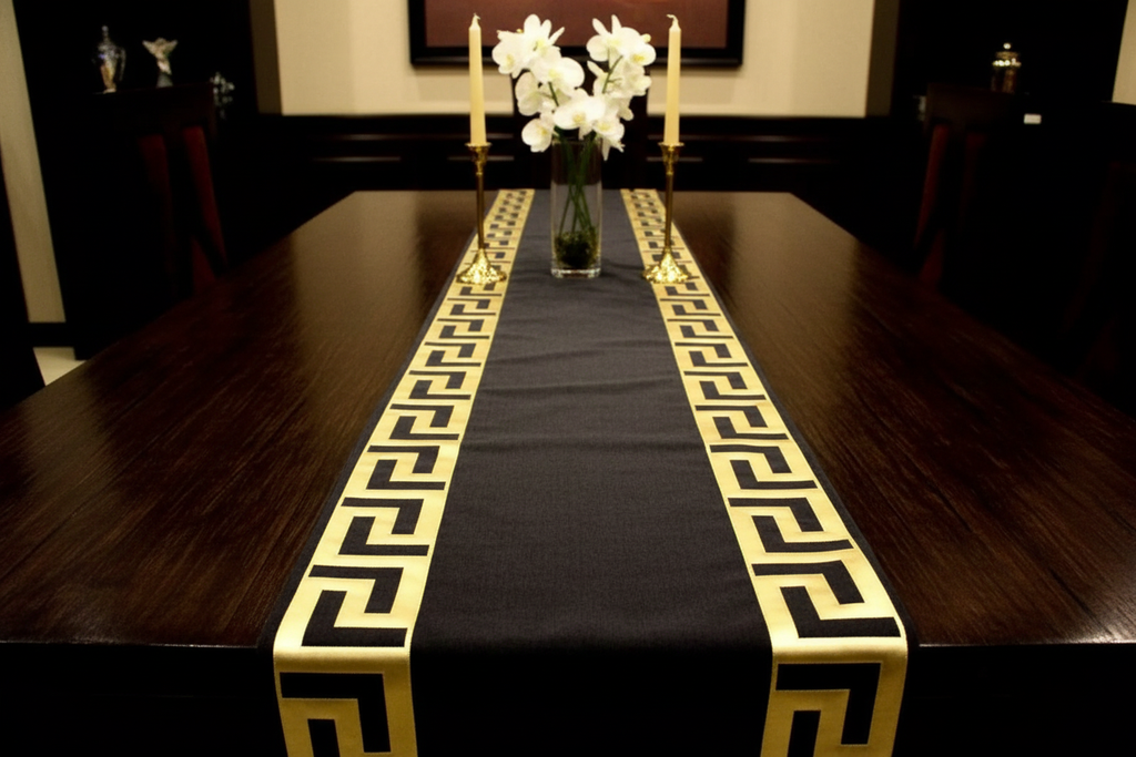 Darker grey table runner with exact Greek key design