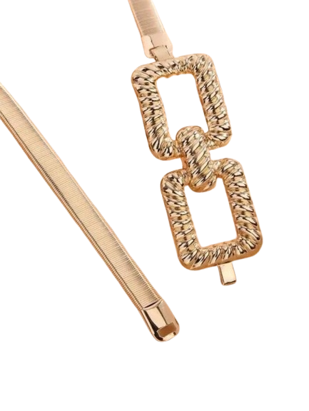 Women Elastic Belt Gold Square Buckle Metal Thin Skinny Belt Waist Band
