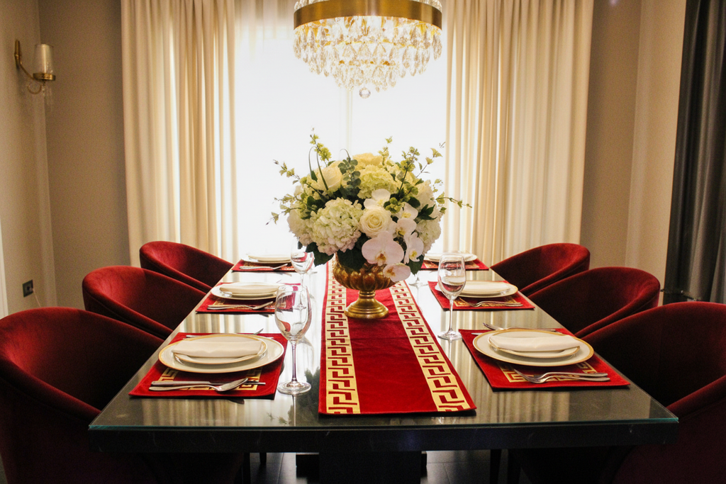 Red and Gold Greek Key Table Linen Set