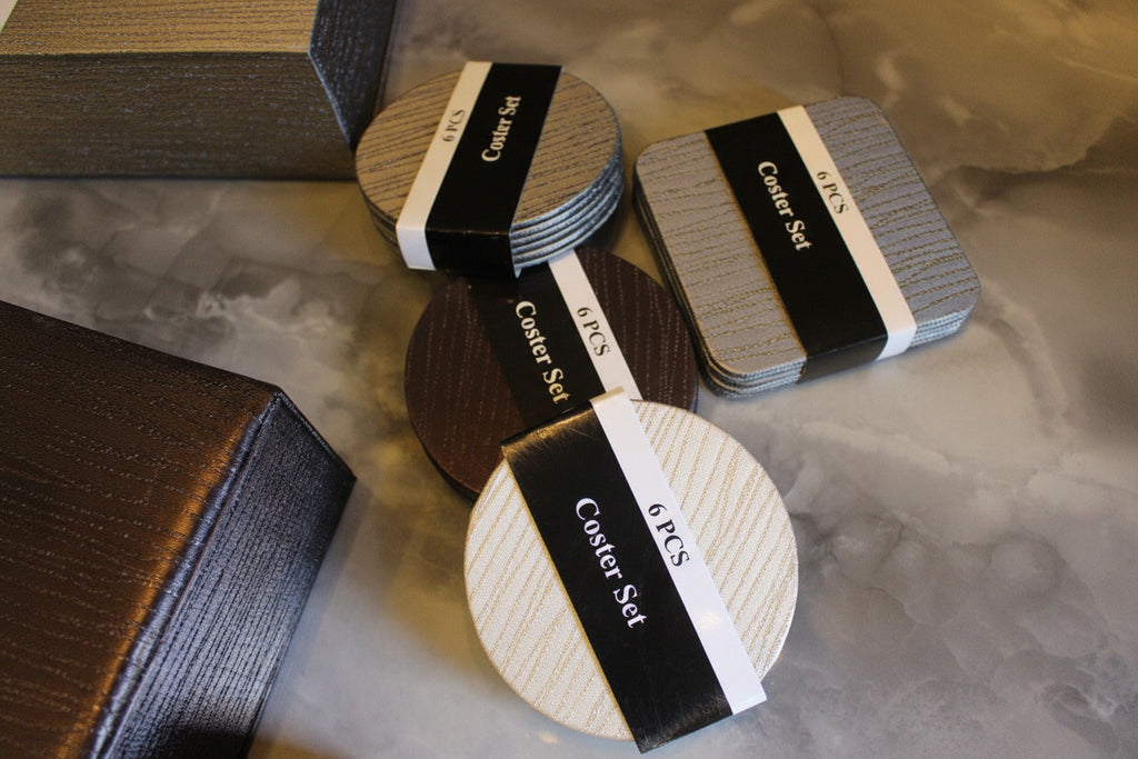 Beige Faux Leather Coasters Set of 6