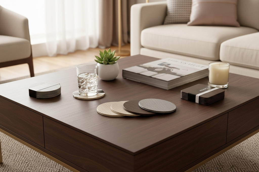 Premium Faux Leather Coaster Set - 6 Piece
