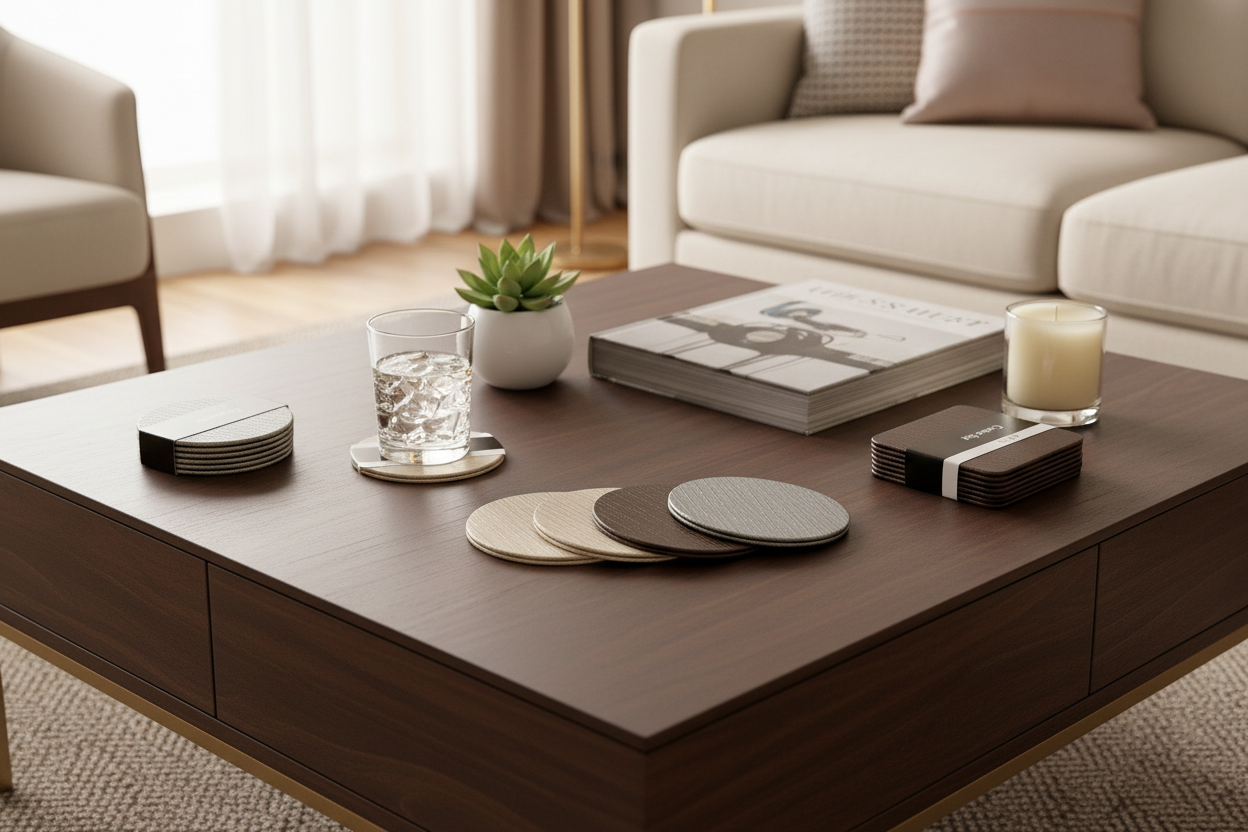 Premium Faux Leather Coaster Set - 6 Piece