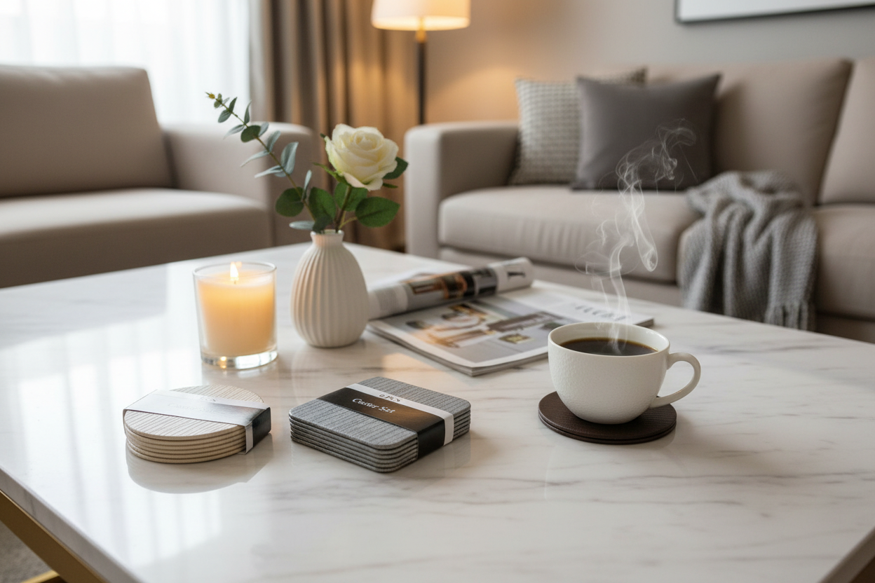 Premium Faux Leather Coaster Set - 6 Piece