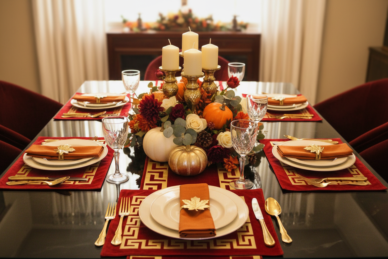 Red and Gold Greek Key Table Linen Set