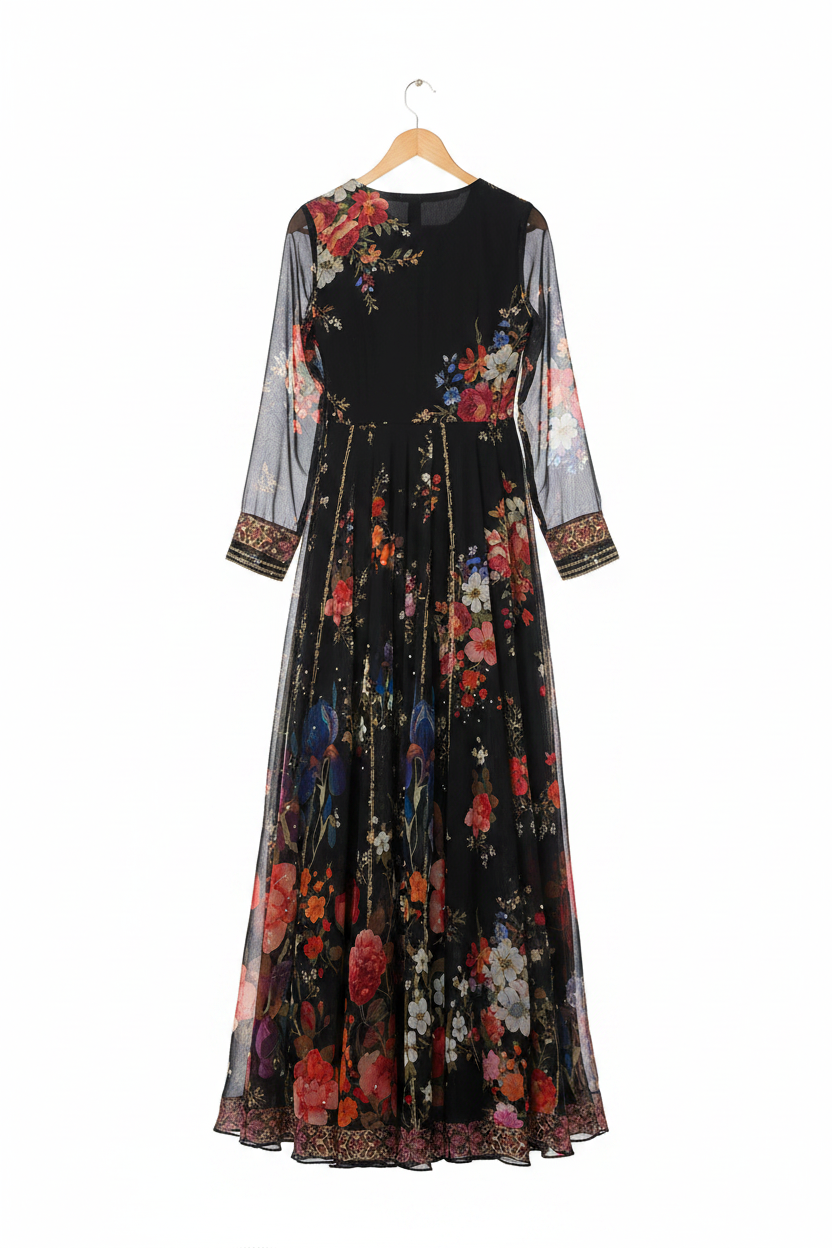 Floral Dress Back View on Hanger