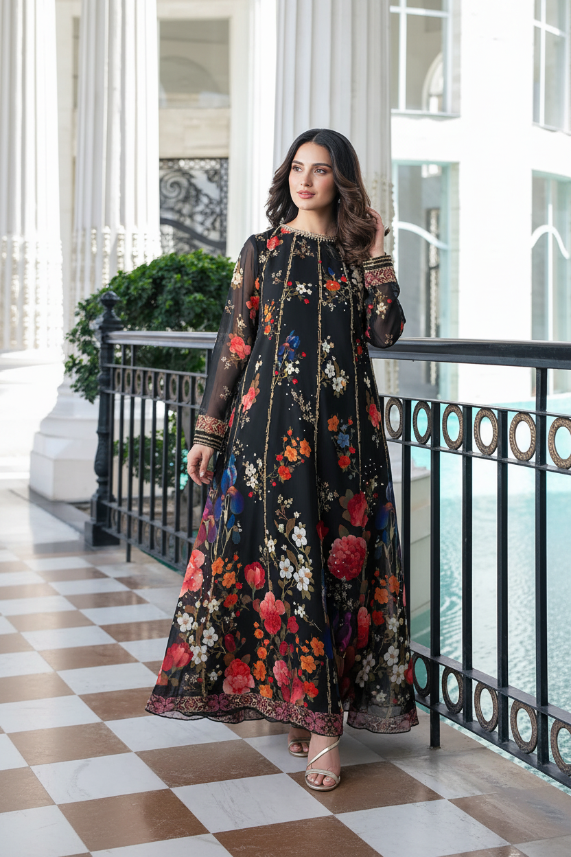 Floral Dress on White Model