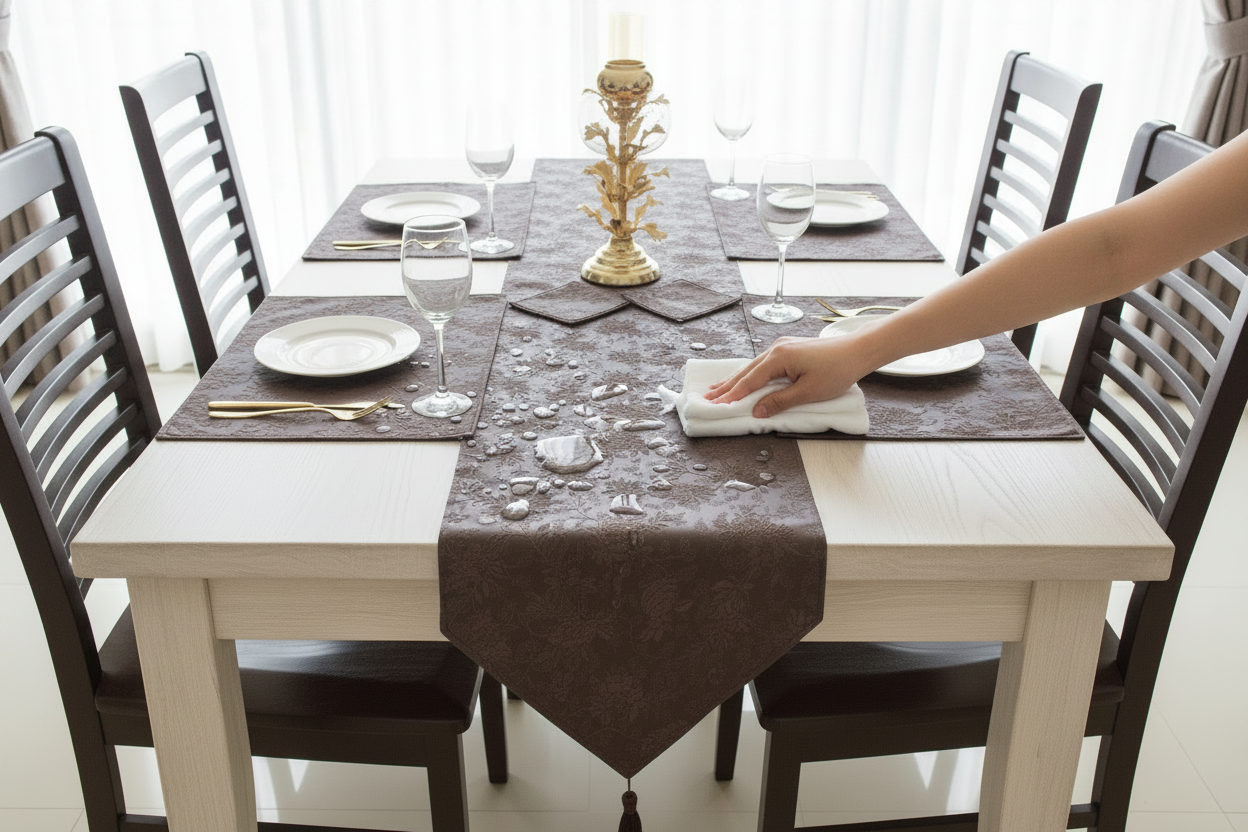 Floral Faux Leather Full Table Set with Water Wipe