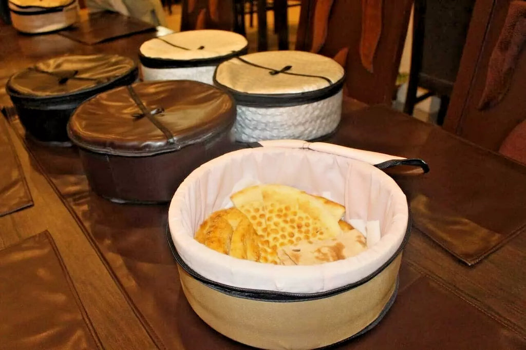Bread Roti/Tortilla/Naan Warmer Basket, Zip Leather Black/Beige/Brown/Silver
