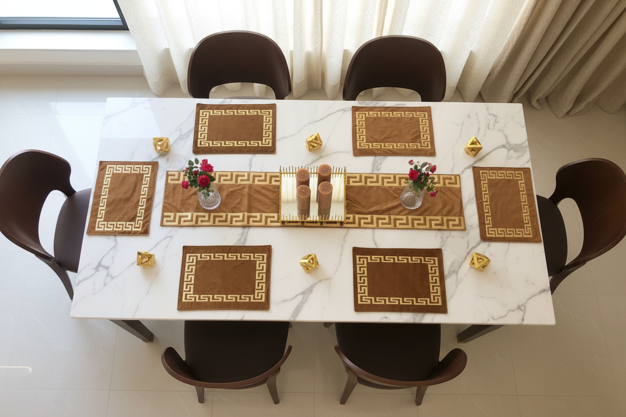 Greek Key Table Linens - Overhead View