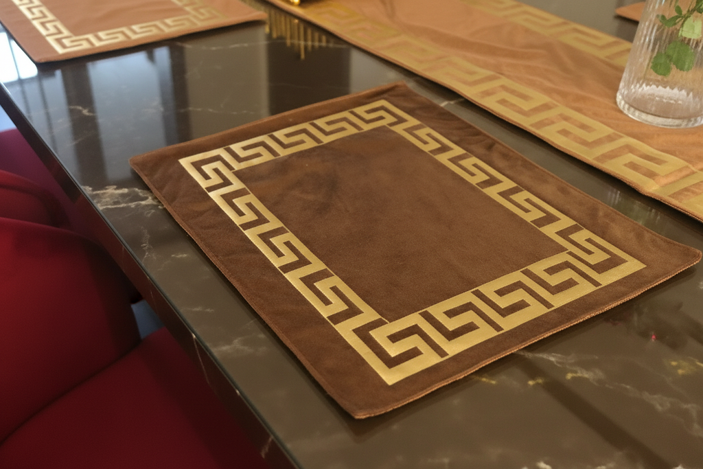 Greek Key Velvet Linens - Detail View