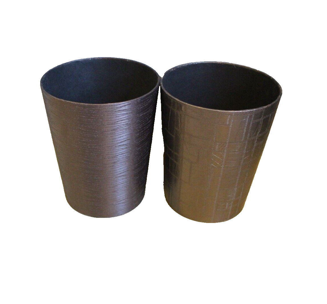 BASKET BOX WASTE PAPER BROWN PU LEATHER STORAGE STITCH DETAIL ROUND