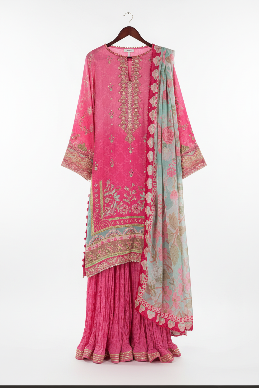 Hot Pink Suit on Hanger with Original Sharara