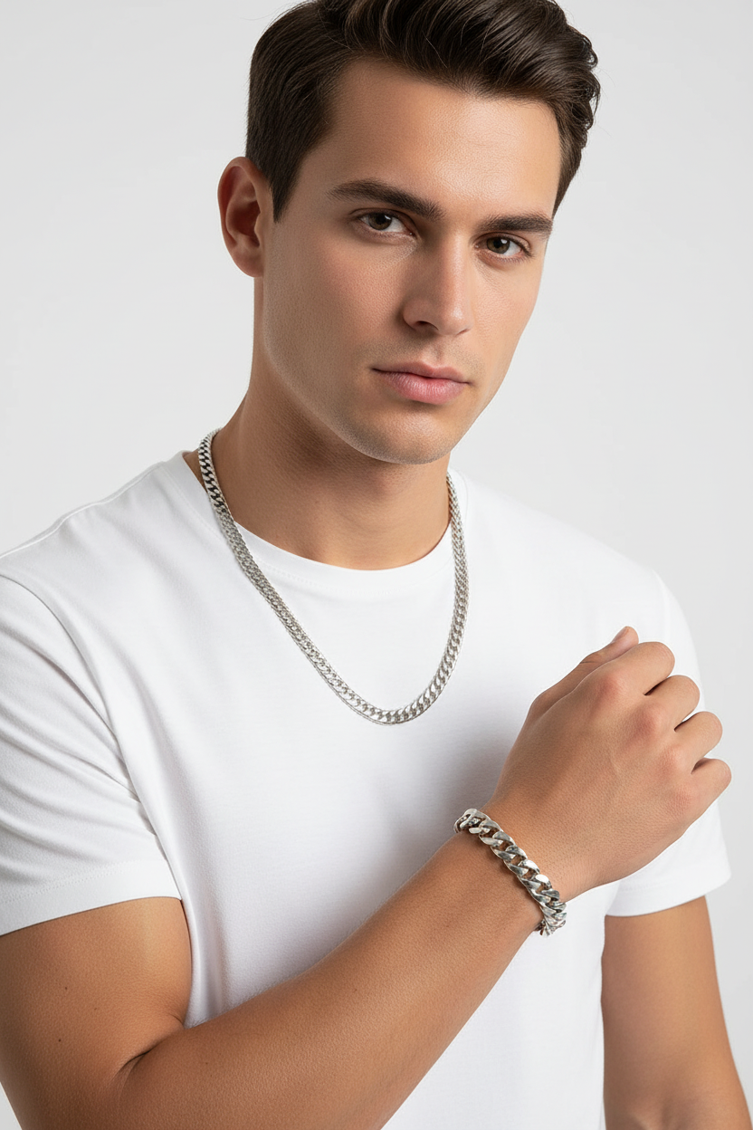 Silver Chain & Bracelet Set