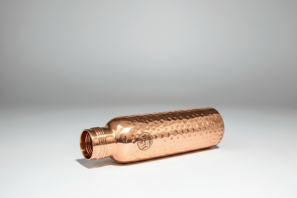 Virsah Hammered Copper Water Bottle - Flat Lay