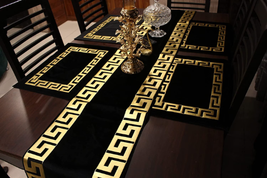 Black And Gold Table runner 83” and placemats 6 #ListingsInLights