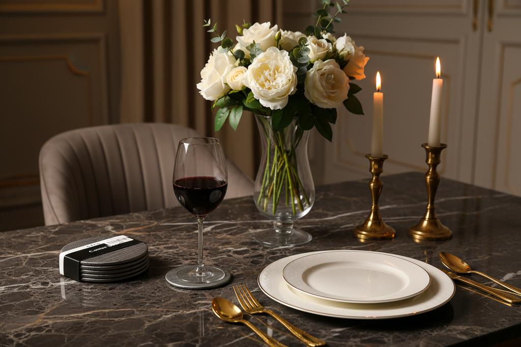 Premium Faux Leather Coaster Set - 6 Piece