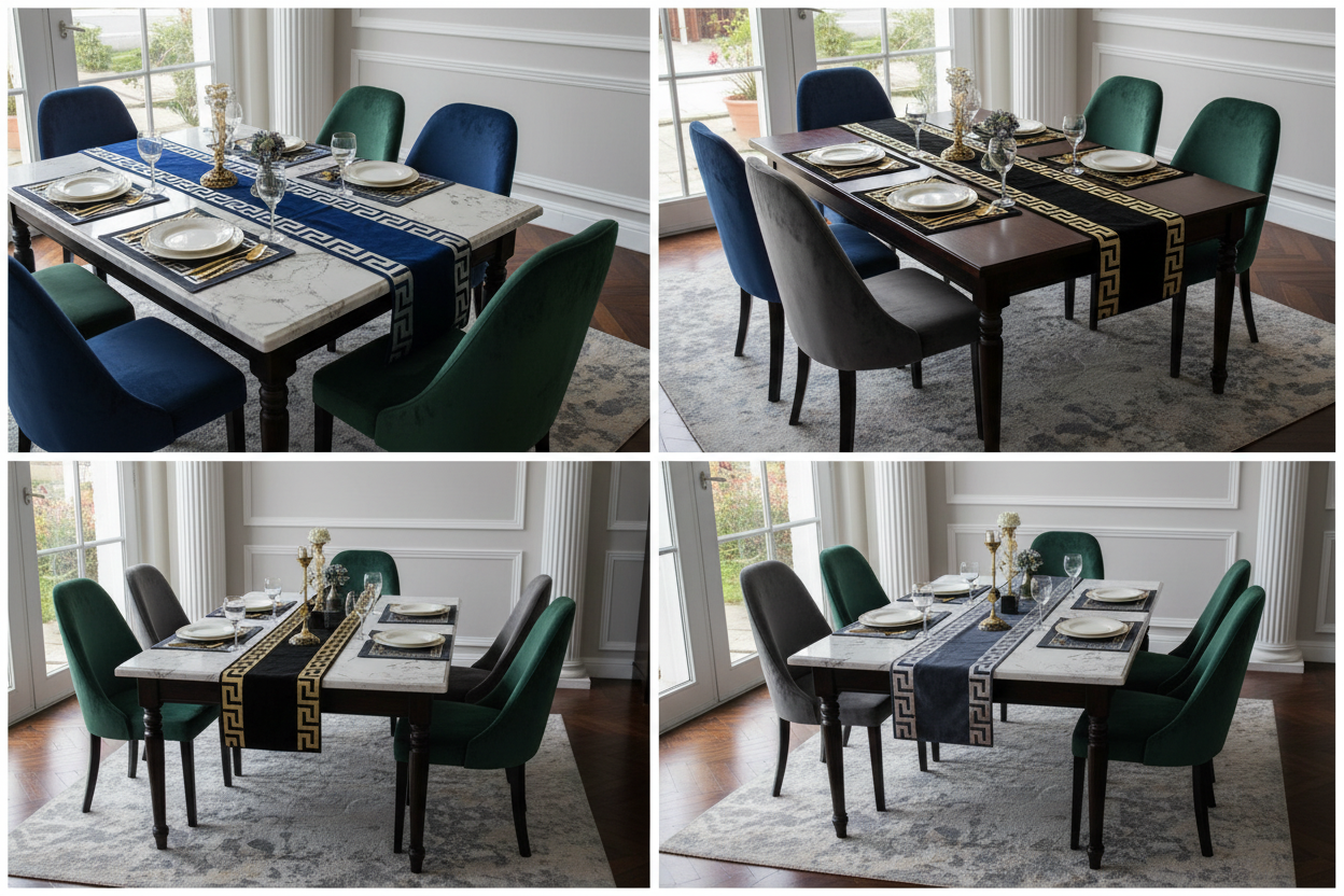 Luxury table runners styled on elegant dining tables