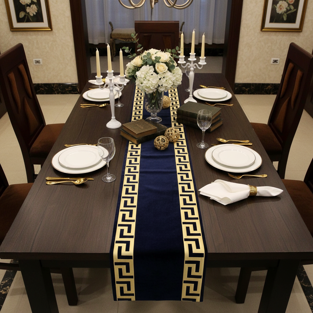 Navy Blue & Gold Runner - Aerial Top View