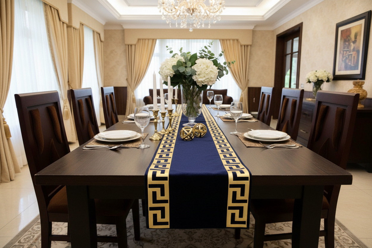 Navy Blue & Gold Runner - Side Angle View