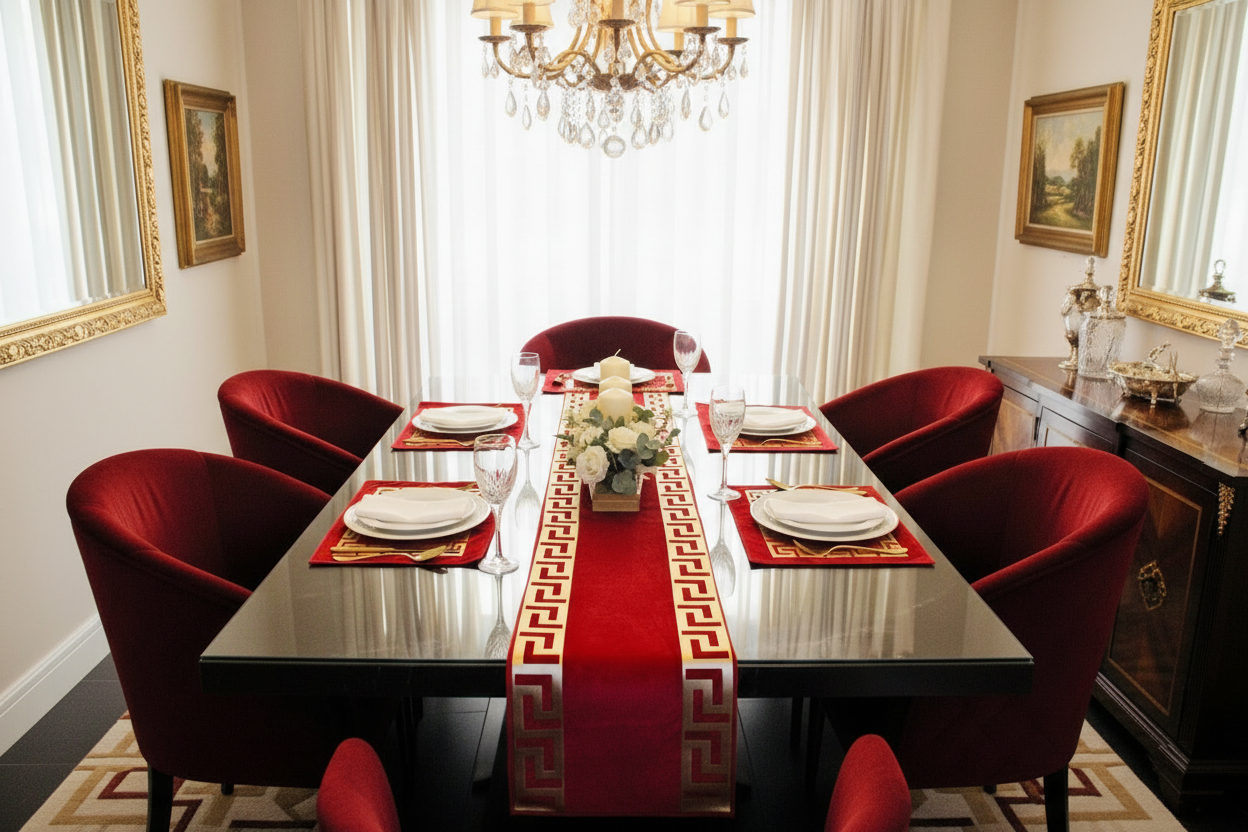 Red and Gold Greek Key Table Linen Set