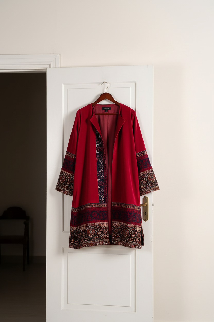 Red Embroidered Coat on Hanger