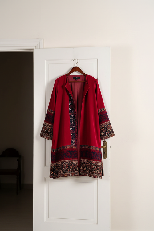 Red Embroidered Coat on Hanger