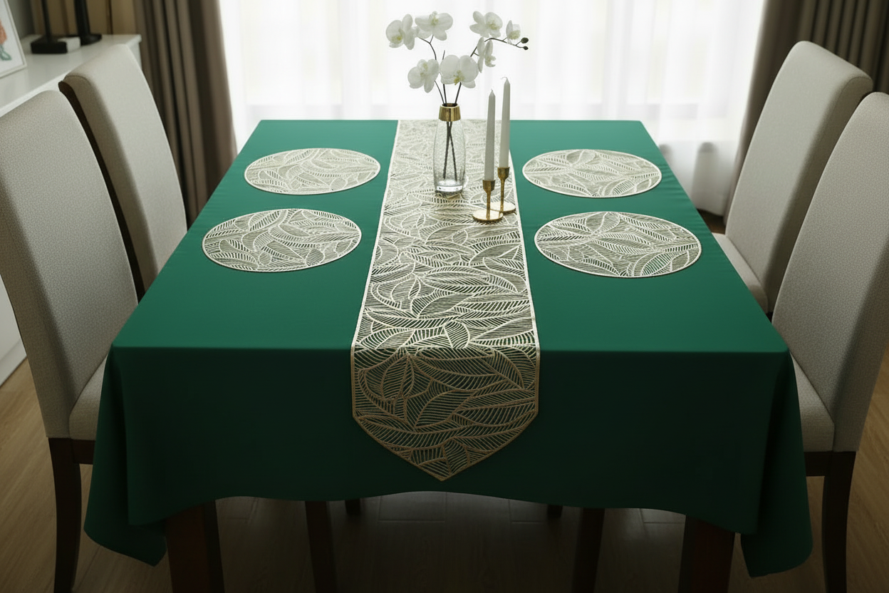 Right Side - Rectangular Table with Runner Falling Over Ends