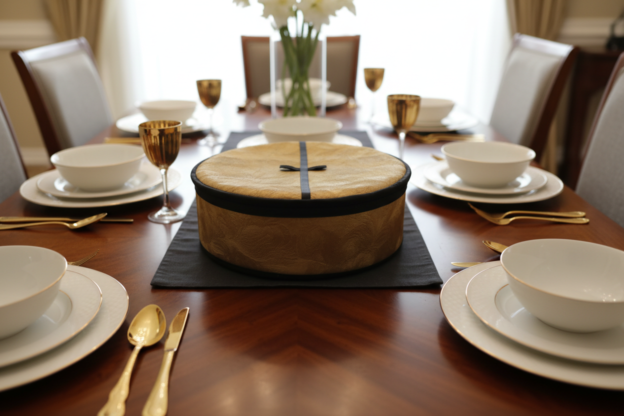 Roti basket on dark wood table