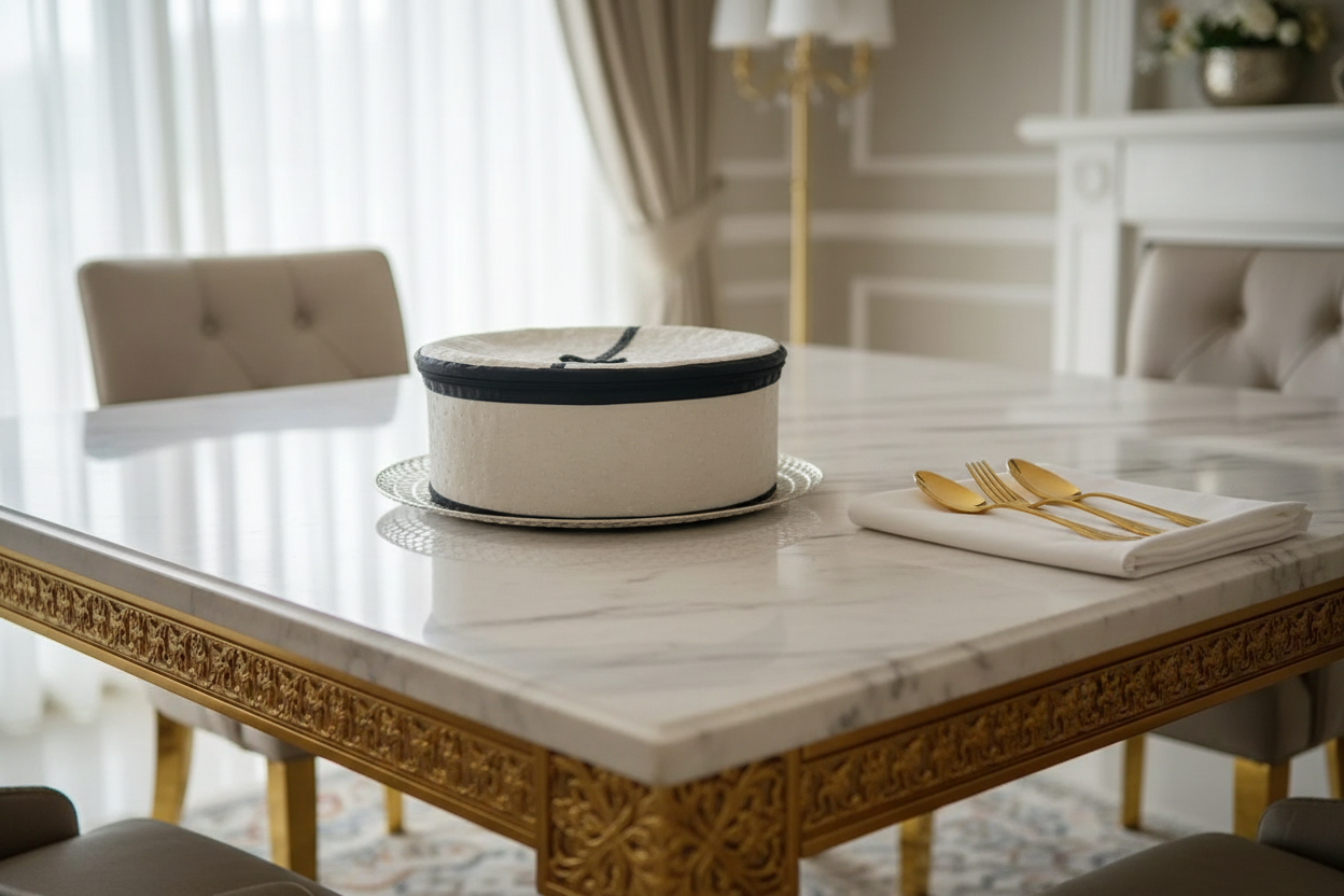 Roti basket on marble dining table