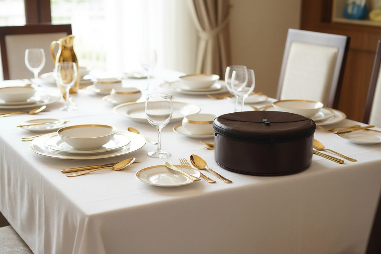 Roti basket on white tablecloth