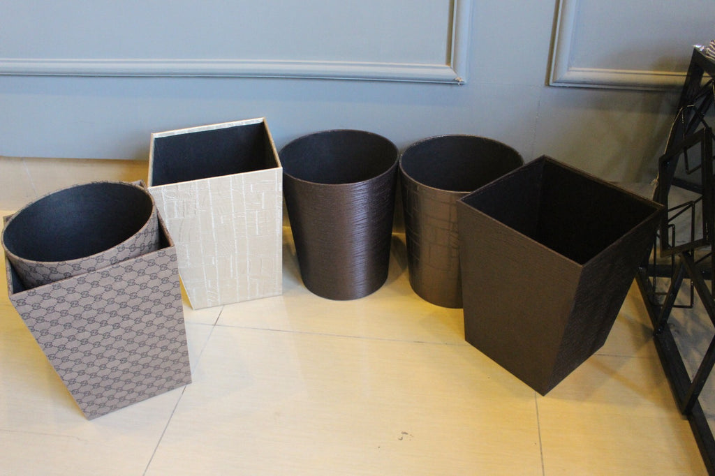 BASKET BOX WASTE PAPER BROWN PU LEATHER STORAGE STITCH DETAIL