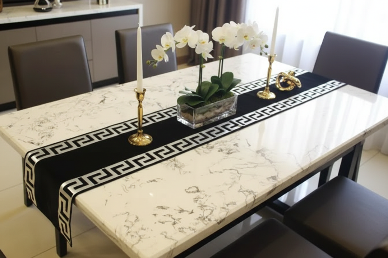 Styled table runner with elegant decor