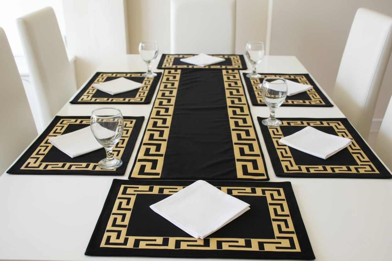 Table runner with velvet texture focus