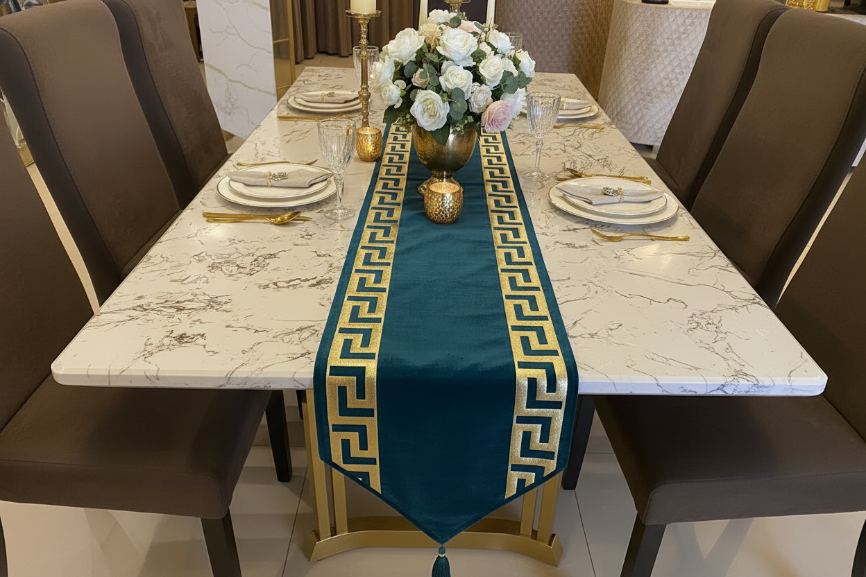 Teal & Gold Runner - Side Angle View