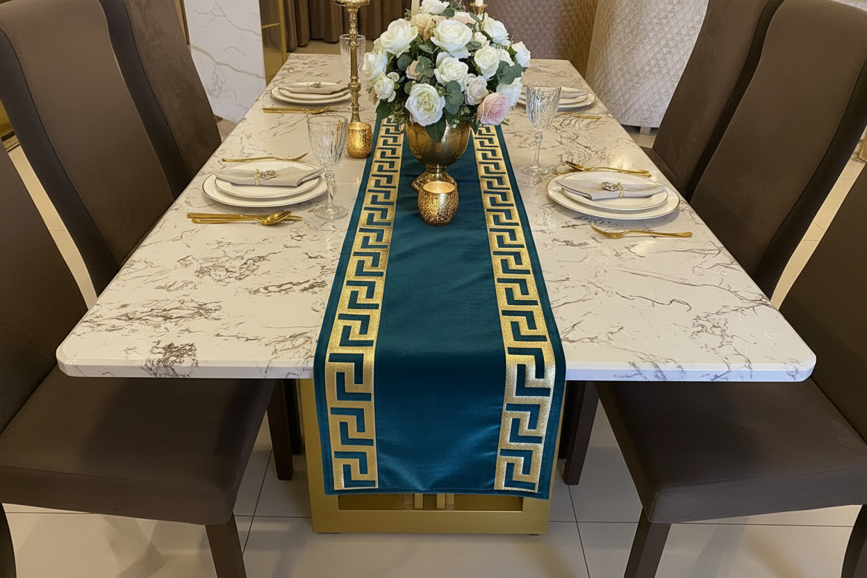 Teal & Gold Runner - Side View with Rectangular Corners